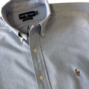 Ralph Lauren Yarmouth Oxford Button Down Shirt Mens 17.5 36 Light Blue Pony Logo